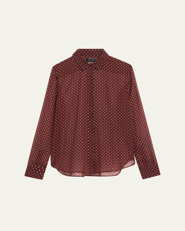 Gaia Polka-Dot Silk Slim Button-Down Shirt